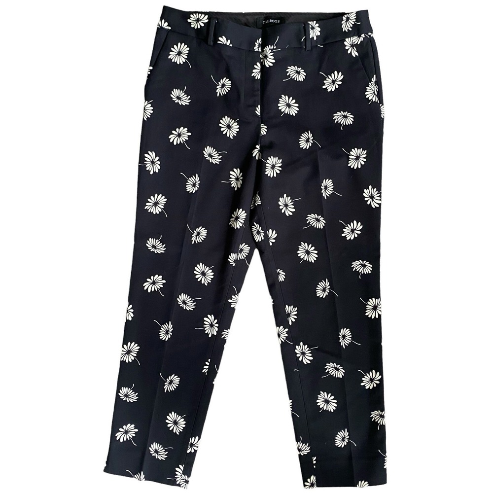 Talbots Hampshire Ankle Pants 10P Floral Black White High Rise Cottage Casual - Picture 2 of 9